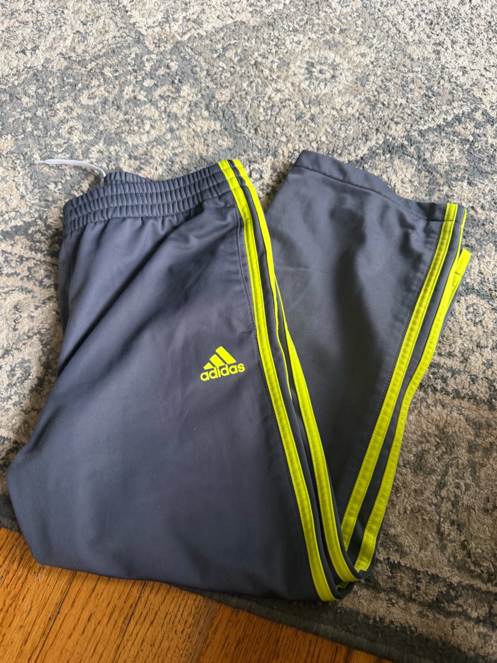 adidas Kids Dark Gray Joggers with Neon Yellow Stripes